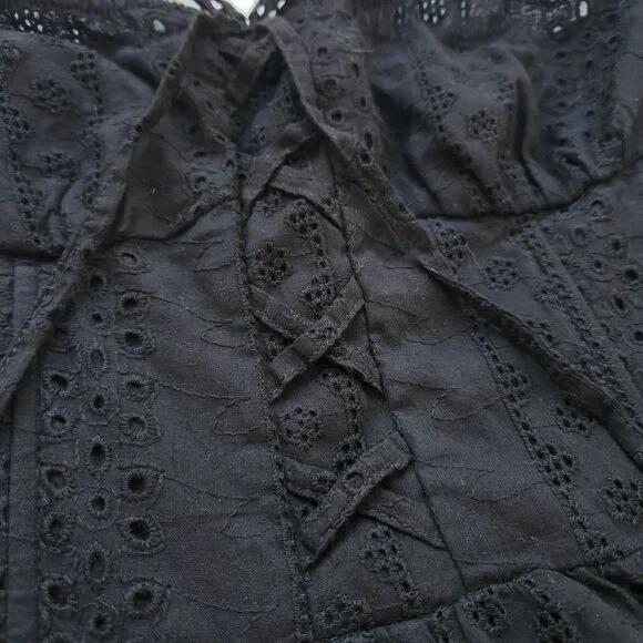 Edikted Liora Lacy Cotton Mini Dress Black Strapless Eyelet Ruffled Feminine - Picture 7 of 14